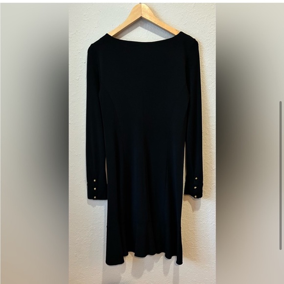 Tory Burch Bateau Neckline, Mini Black Dress, Gold Logo Buttons, Size Small - Picture 3 of 4